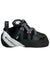 The Evolv Womens Shaman Pro Low Volume Climbing Shoe is black and gray with pink accents, features Velcro straps, the “Evolv” logo on the side, and is available for US shipping.