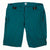 Men's trail shorts in teal with adjustable waist tabs and side zip pockets