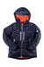 Mammut hooded puffer jacket, dark navy with orange hood lining and zip front
