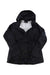 The Marmot Womens PreCip Eco Jacket - Plus, a black, eco-friendly waterproof jacket with a hood, front zipper, and side pockets, is displayed flat on a white background.