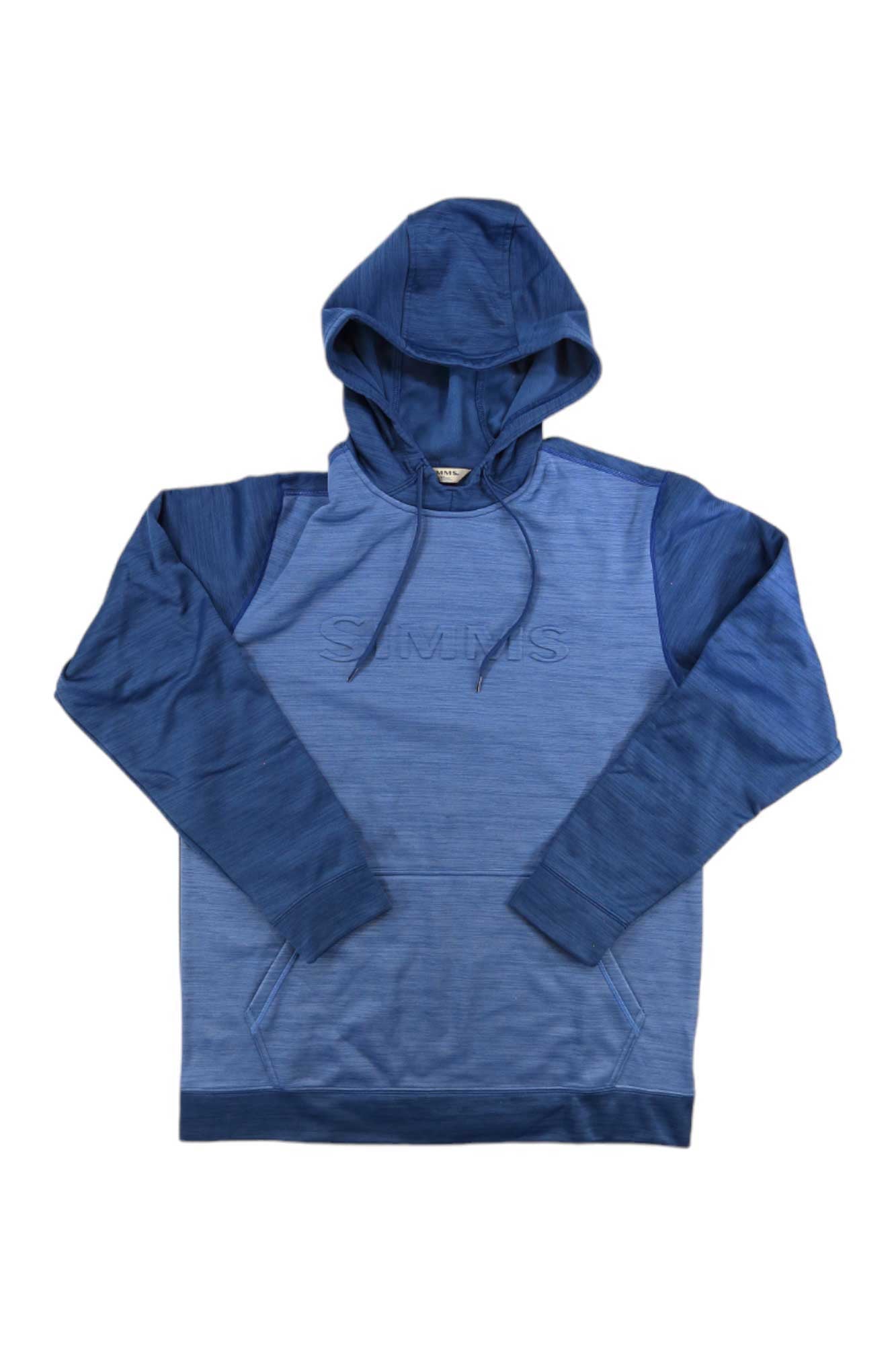 Men's blue pullover hoody with drawstring hood and kangaroo pocket