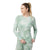 Women's thermal merino crew top, long-sleeve, light green abstract marble pattern