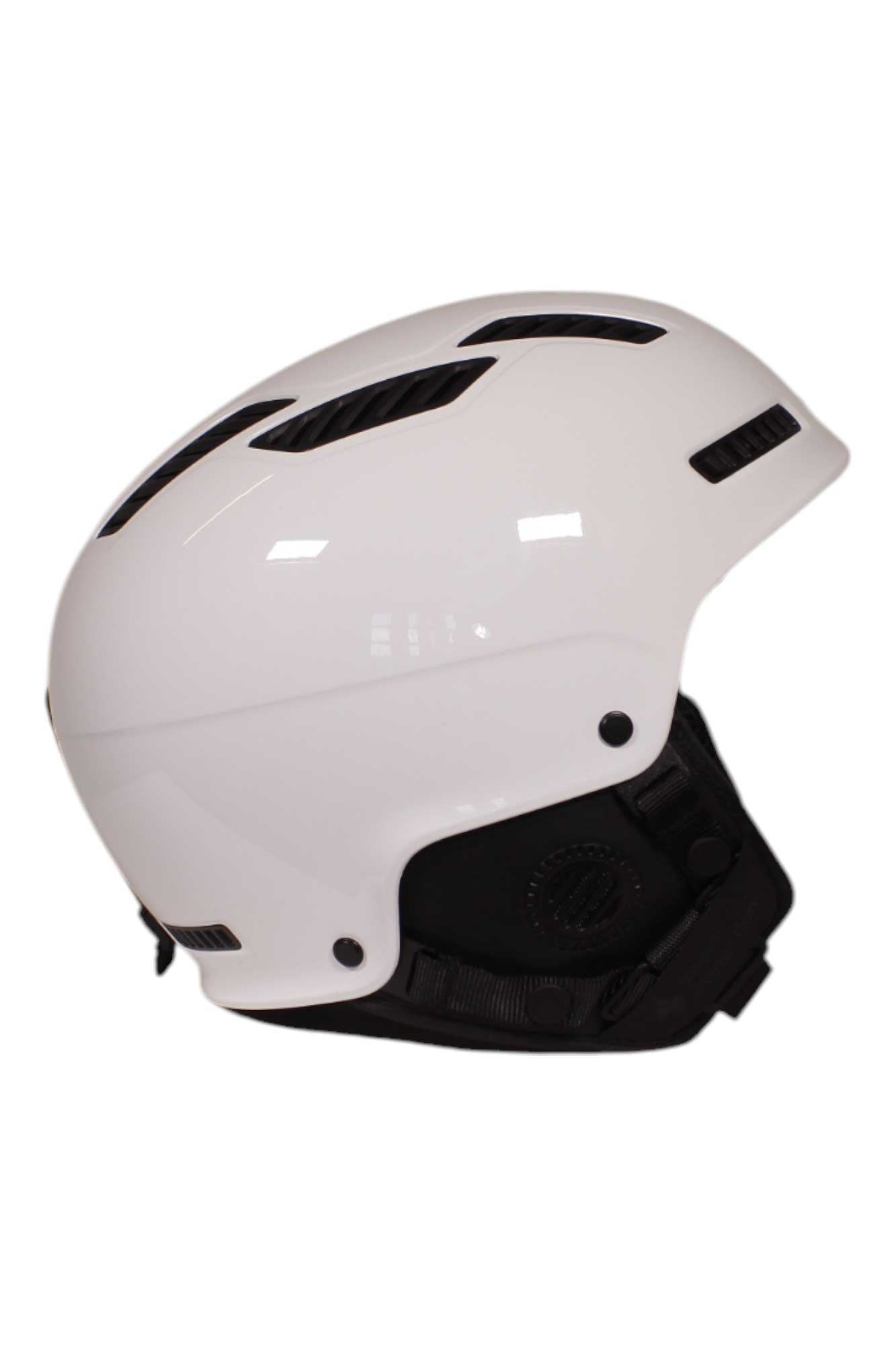 The Sweet Protection Men's Igniter 2VI MIPS Helmet is shown from the side, featuring a white shell with black ventilation slots and padding. Designed for men, it delivers advanced impact protection for skiing.