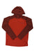 The Rab Mens Force Hoody in red and orange shades features darker sleeves and hood, lighter torso, and moisture-wicking fabric for comfort. Laid flat on a white background. Perfect for sun protection during outdoor activities.