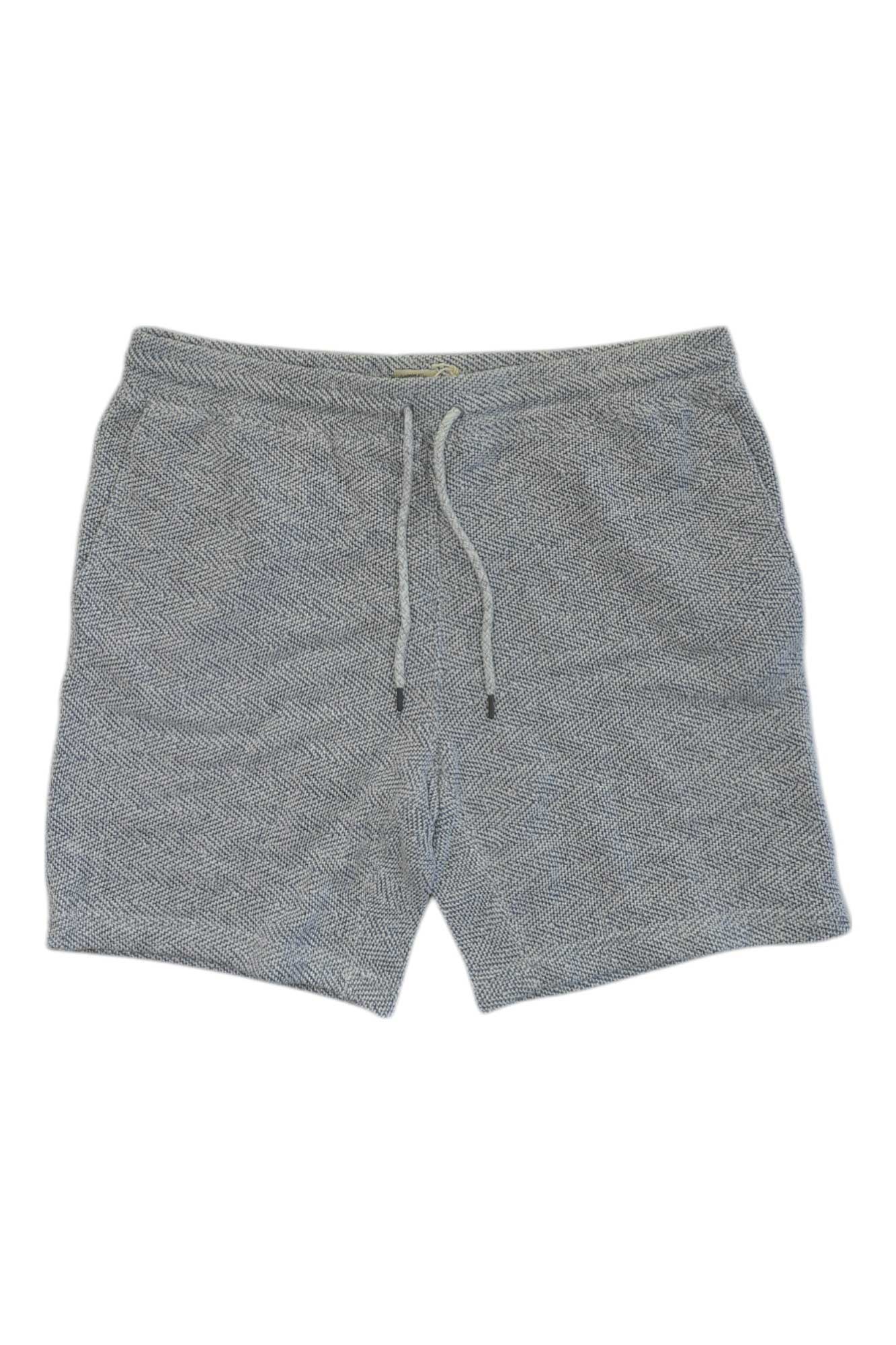 Faherty Men's Whitewater Sweatshort in gray, shown laid flat on a white background, features an elastic waistband and a simple, casual design for a relaxed fit.