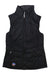 The Big Agnes Women's Larkspur Vest is a sleeveless black zip-up made from recycled materials, featuring a high collar, two side pockets, quilted lightweight insulation, and a small circular patch logo near the left hem.
