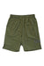 The Craft Sportswear Mens Core Charge Short in olive green features an adjustable waist, two side pockets, small CR logo on the lower right leg, side slits, a moisture-wicking fabric, and a slightly wrinkled look.