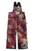 Kids insulated multicolor paint-print bib snow pants with adjustable straps and black cuffs