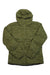 The Rab Mens Cubit Stretch Down Hoody in olive green, featuring water-resistant fabric, a front zipper, quilted design, and long sleeves, is laid flat on a white background.