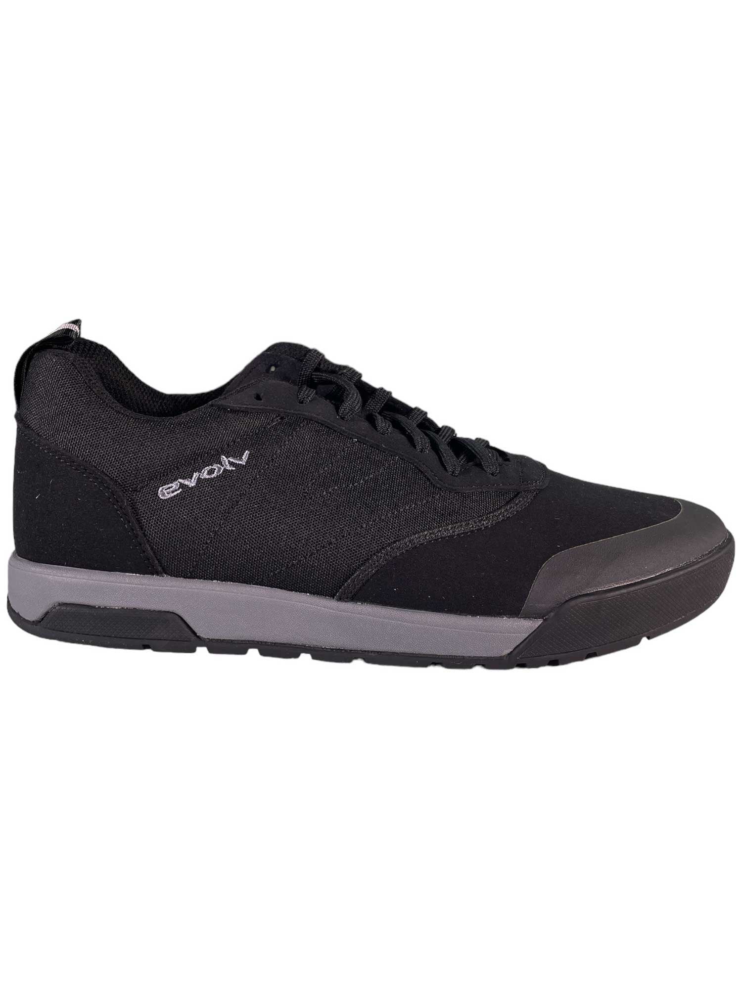 Men's trail shoe, black upper with black rubber sole and lace-up closure