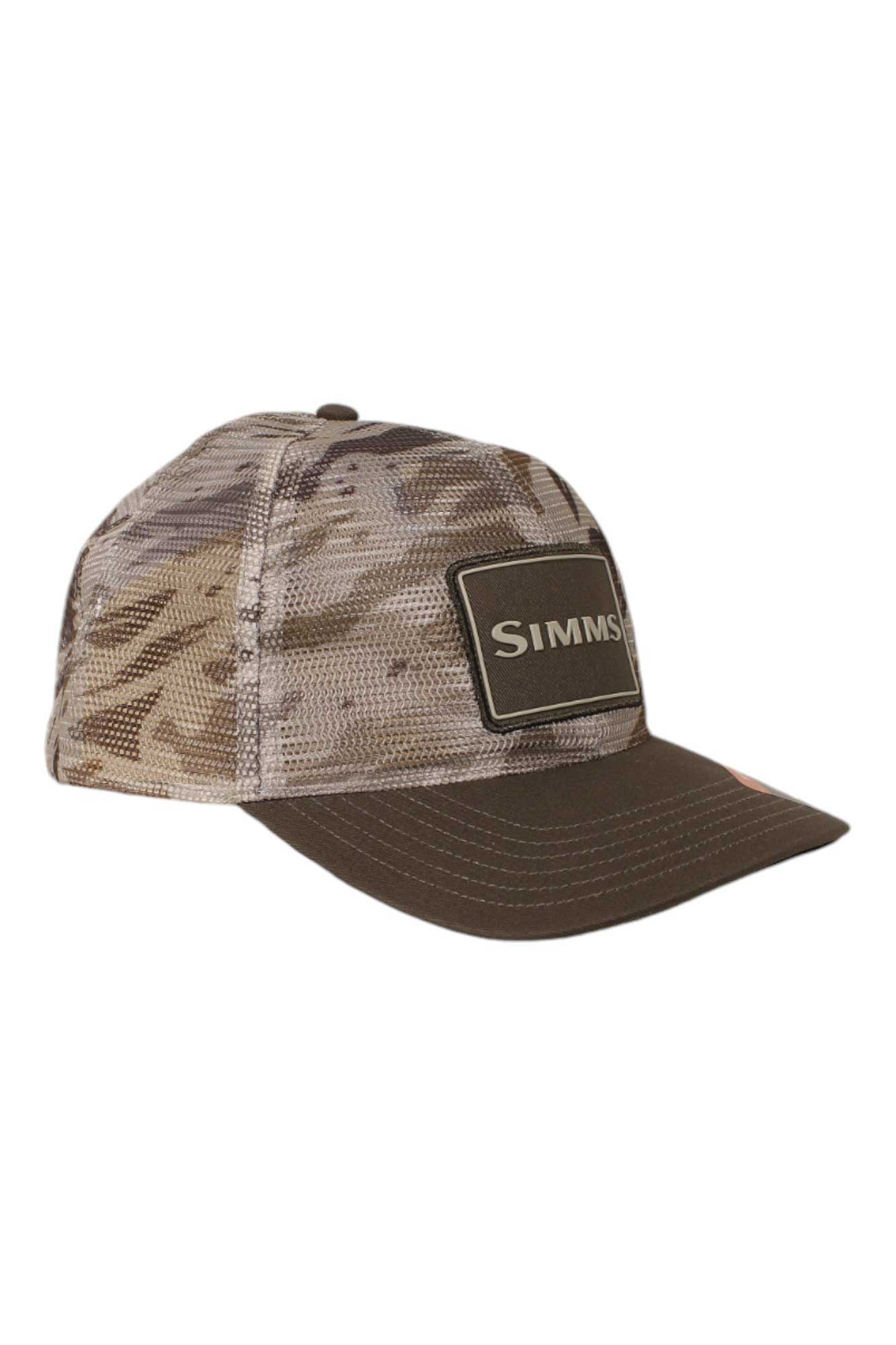Ghost camo mesh trucker cap with Simms front patch