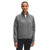 A woman wears The North Face Women's Longs Peak Quilted 1/4 Zip Jacket in gray with black pants, standing against a plain white background and smiling softly.