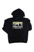 The Marmot Men's MMW Gradient Hoody is a black hoodie with a Marmot Mountain Works logo and white mountain graphics on a yellow and teal backdrop. Made from recycled polyester, it’s an ideal casual travel layer.