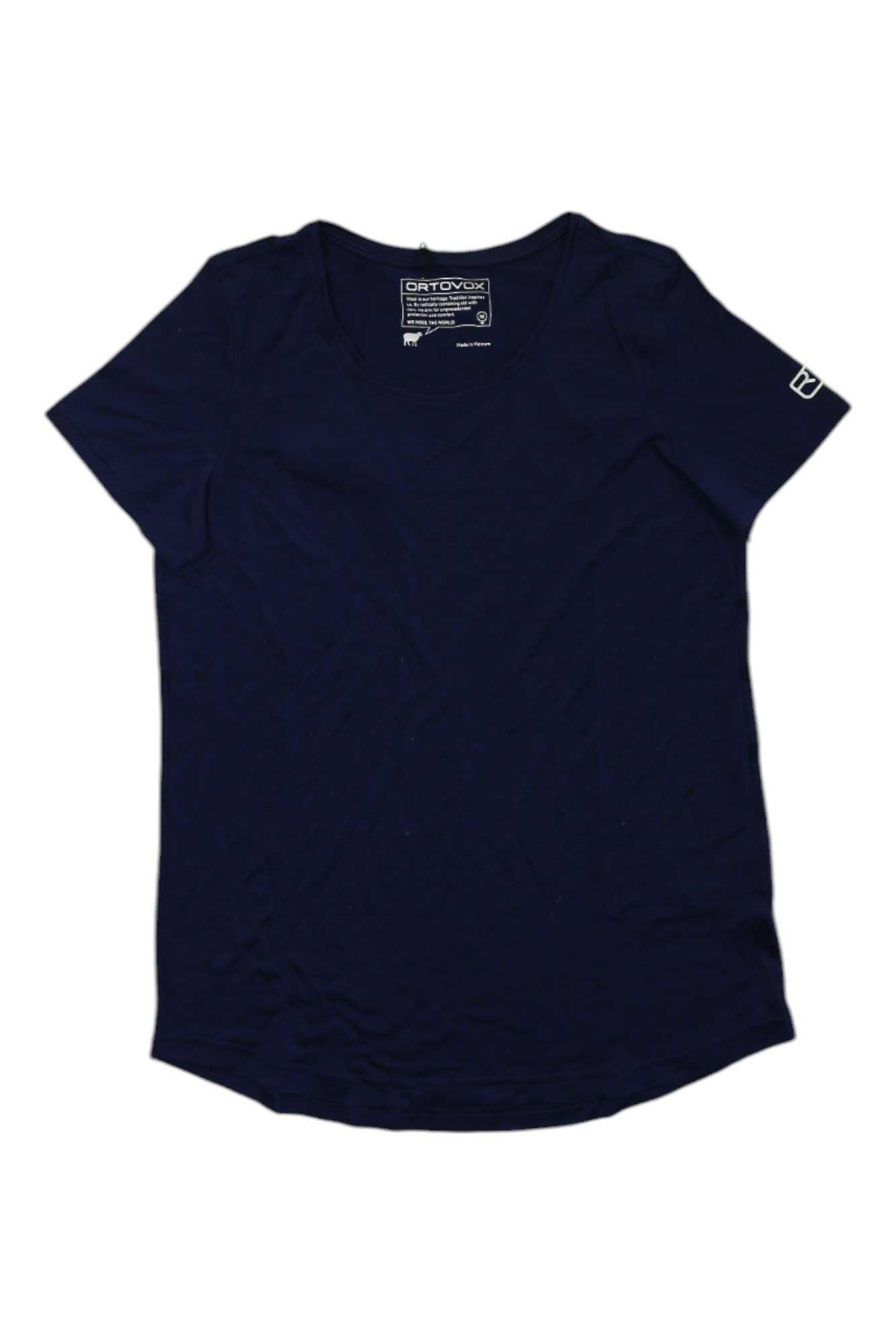 Women’s crew-neck performance T-shirt in deep navy with Ortovox logo at chest