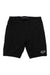 Black ranger shorts with liner, logo patch at hem, button fly and belt loops