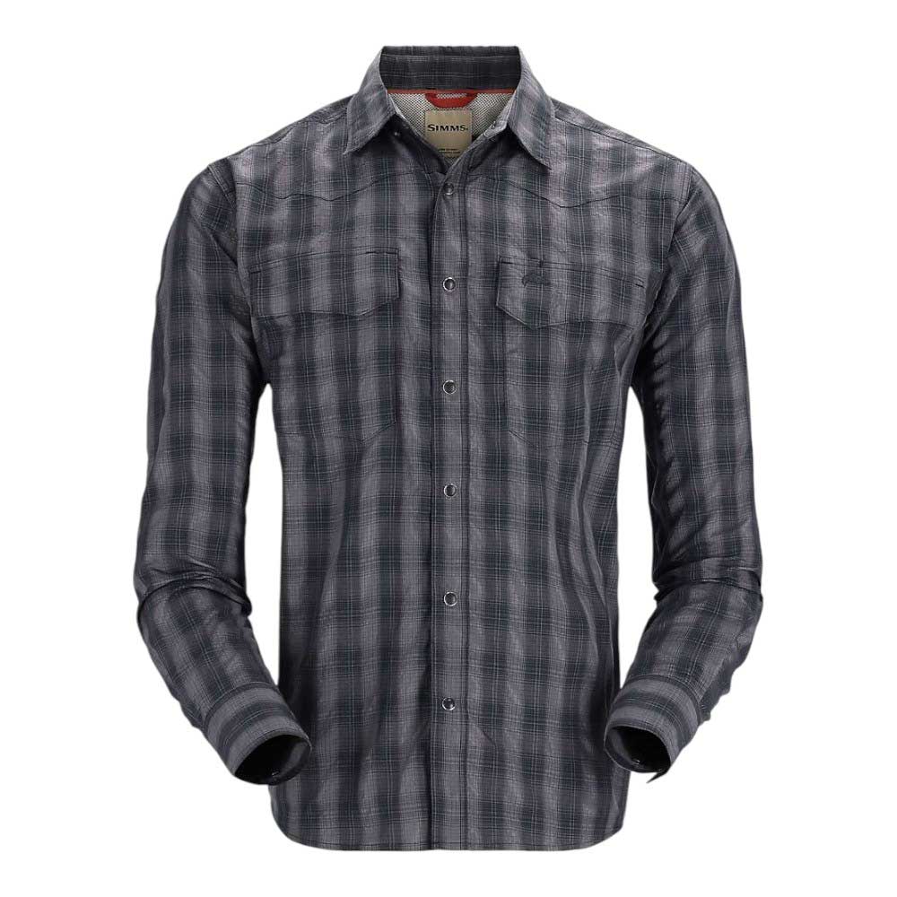 Simms long-sleeve plaid button-up shirt, dark charcoal check
