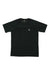 The Picture Men's Chardo Tech Tee is a plain black short-sleeve shirt with a small rectangular logo patch on the left chest. Made with moisture-wicking fabric, it’s perfect for hiking and shown laid flat on a white background.