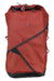 Klattermusen Ydalir duffel bag with red-orange body, blue trim, and webbing straps