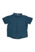 Teal cotton button-up shirt with short sleeves, spread collar, and chest pocket