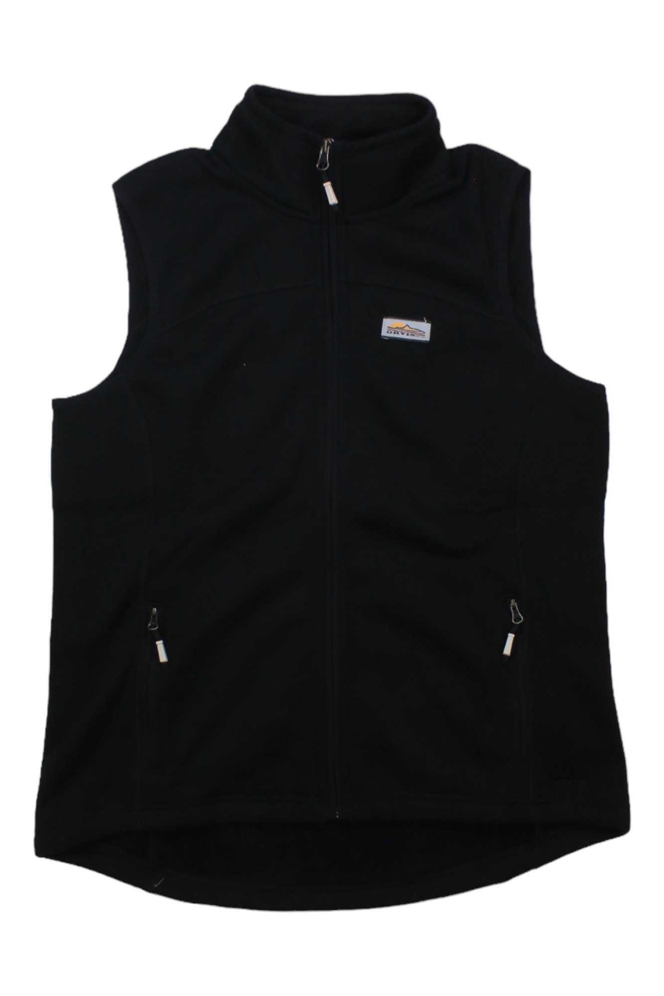 Women's Orvis sweater fleece vest, black, full-zip, stand collar, side zip pockets