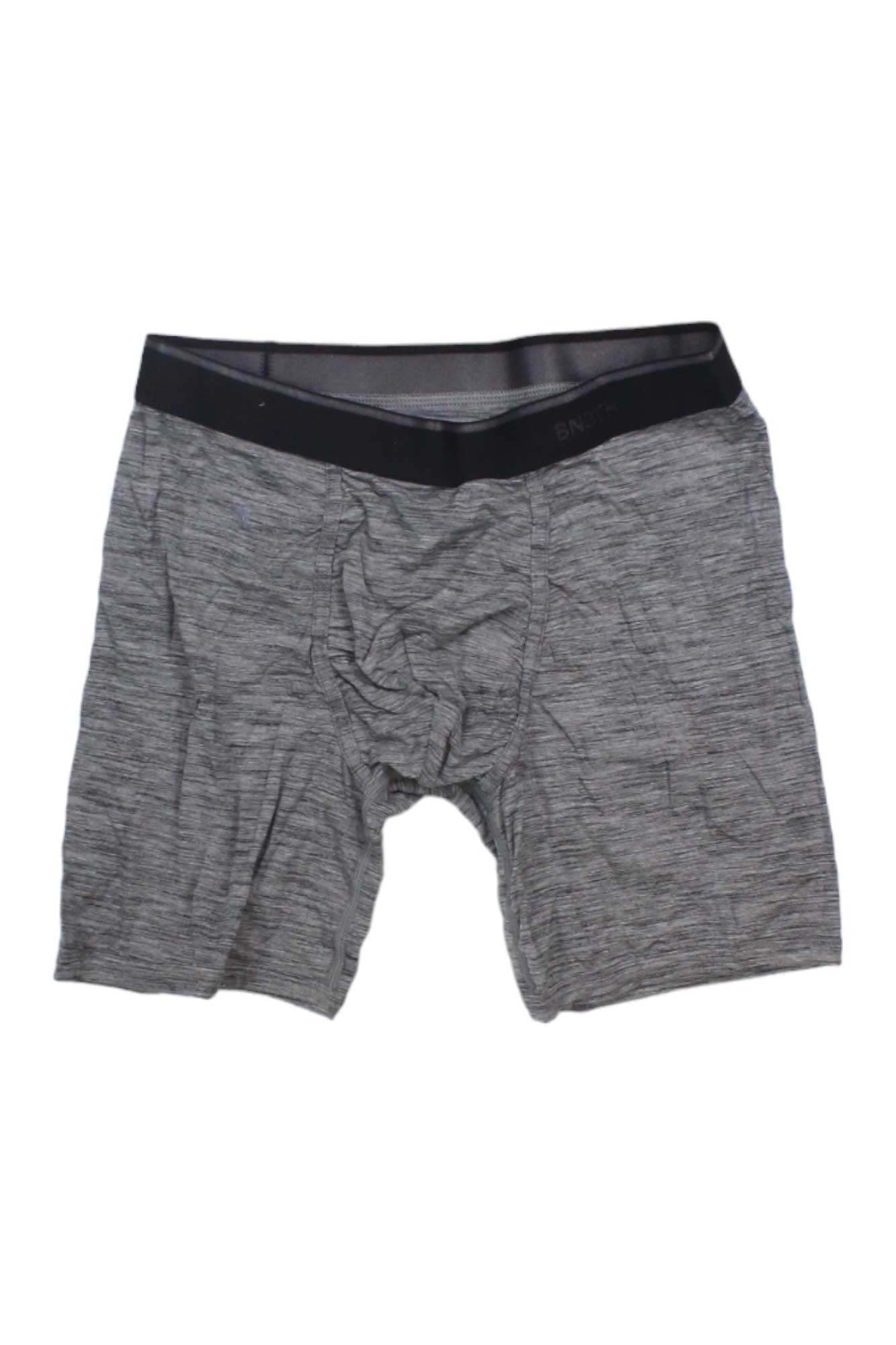 The BN3TH Mens Classic Heather Boxer Brief in gray features a black waistband, a slightly heathered Tencel Modal fabric, and MyPakage Pouch Technology for comfort. Displayed flat on a white background.