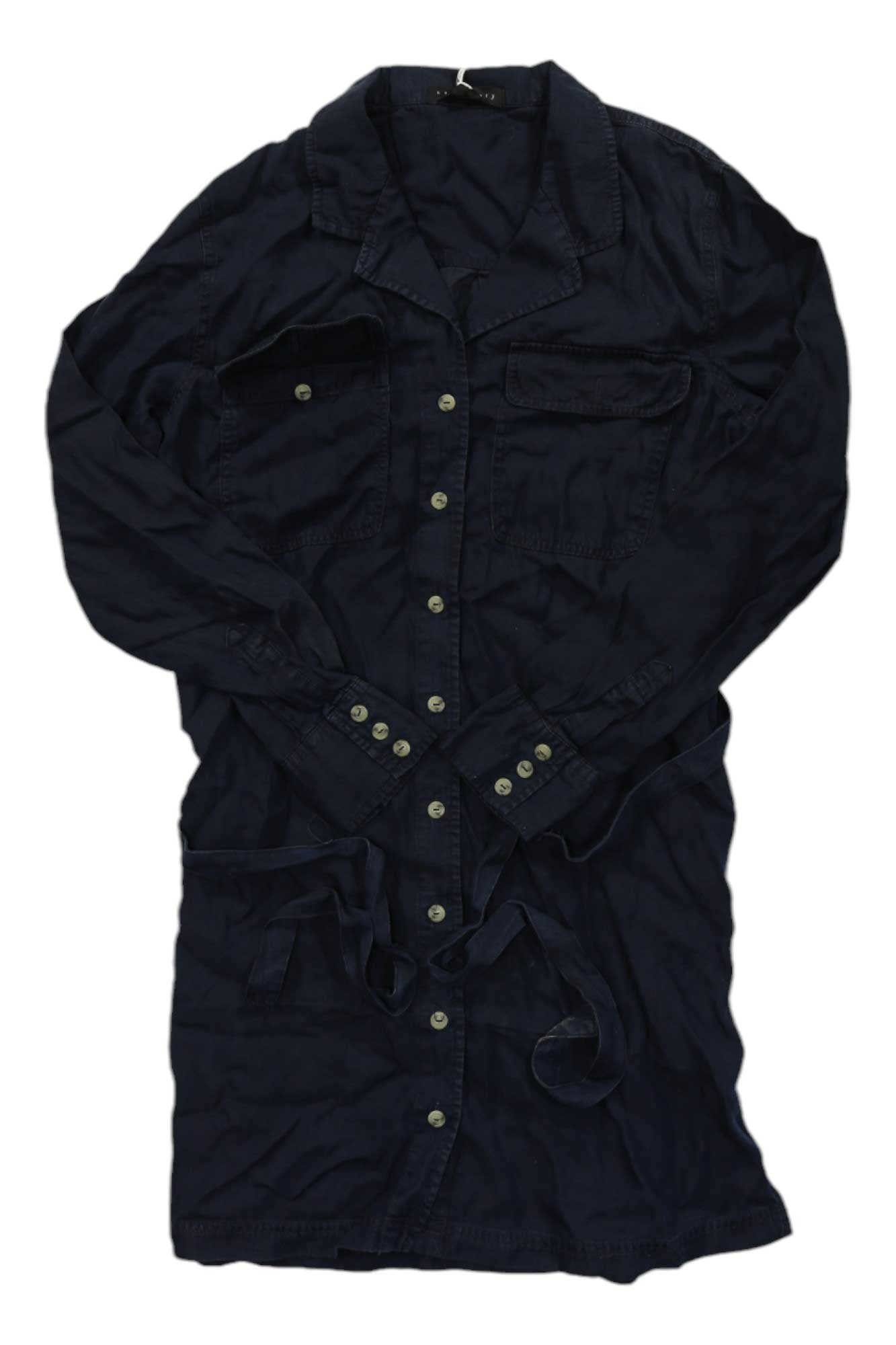 Women's army shirt dress, dark button-front with chest pocket and decorative button details