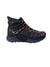 Salewa men's mid hiking shoe, dark upper with orange lace eyelets and side emblem