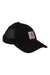 The Carhartt Mens Canvas Mesh-Back Cap is black with a moisture-wicking mesh back and a front rectangular patch displaying the gold Carhartt logo and white brand name.