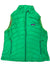 The Women's Down Sweater Vest is a bright green, sleeveless vest with zippered pockets and front zip, made of recycled polyester, filled with 800-fill-power down, and finished with a “Patagonia” logo patch on the left chest.