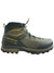Men's mid hiking boot, dark green mesh with GORE-TEX logo and yellow accents, lace-up