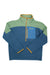 The Cotopaxi Mens Abrazo Half-Zip Fleece Jacket is made with recycled polyester, features bold color-blocking, a blue zippered chest pocket with yellow trim, and a standout Cotopaxi logo on the pocket.