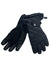 The Spyder Girls Synthesis Ski Glove is black with a quilted, diagonal-stitched design, leather-like palms and fingers, Primaloft insulation for warmth, and a snap button at the wrist.
