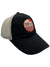 The Marmot Alpine Soft Mesh Trucker Cap has a black and white design, a front patch with mountains, sun, and "Marmot Mountain Works" in red. It offers breathability and an adjustable snap-back closure for comfort.