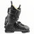 The Phaenom FR 01 110 Ski Boot by Phaenom is a black freeride boot with two large buckles, a phaenom strap, hybrid cabrio overlap construction, and a textured beige inner lining, shown in profile against a white background.