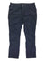 A pair of Mens Renegade Rock Pants in dark navy blue, made from stretch softshell fabric with front and side pockets, button and zipper closure, laid flat on a white background. The pants appear slightly wrinkled.