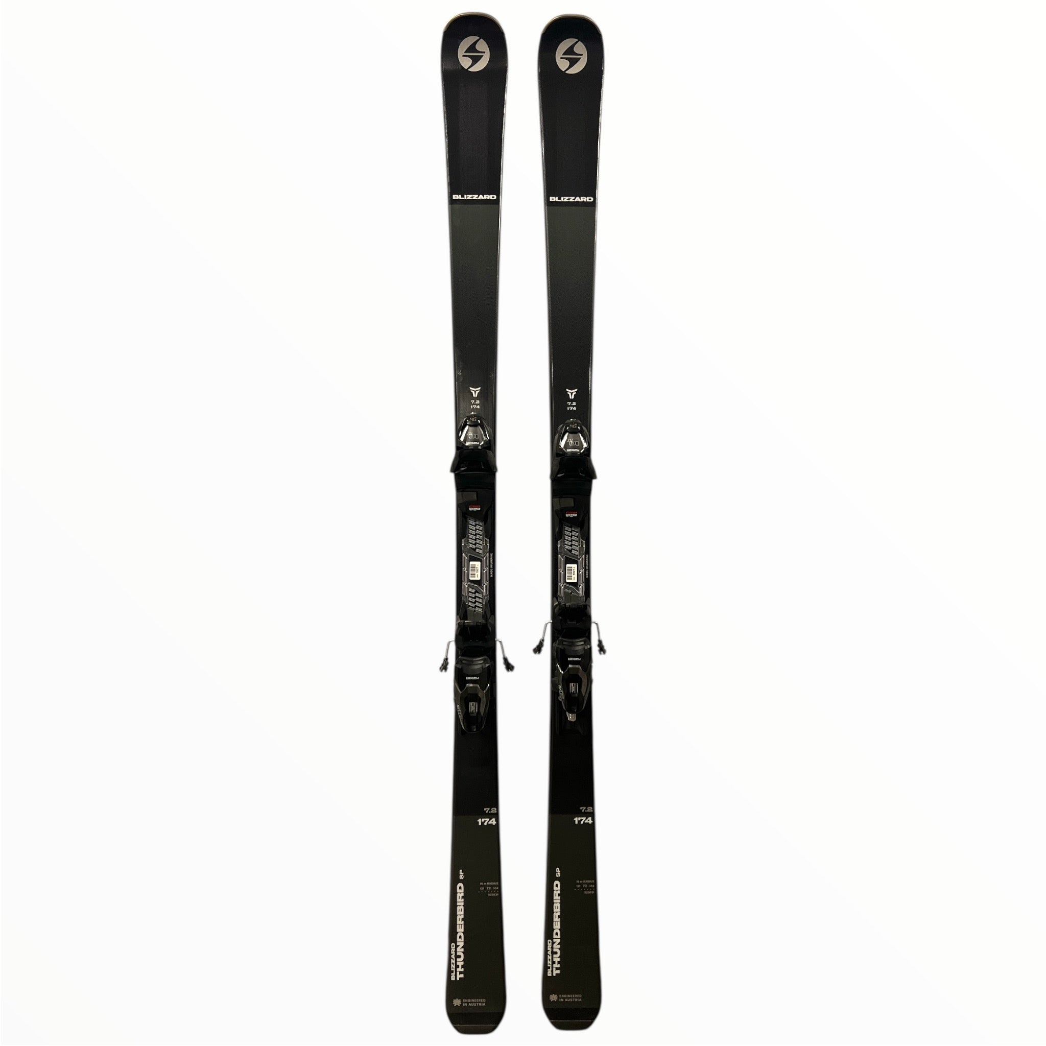The Blizzard Thunderbird SP 7.2 Ski + TLT10 GW Bindings are displayed side by side on a white background.