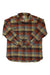 The L.L.Bean Mens Chamois Plaid Shirt is a long-sleeve flannel with a classic collar, front buttons, and two chest pockets in a red, gray, yellow, and brown plaid pattern.