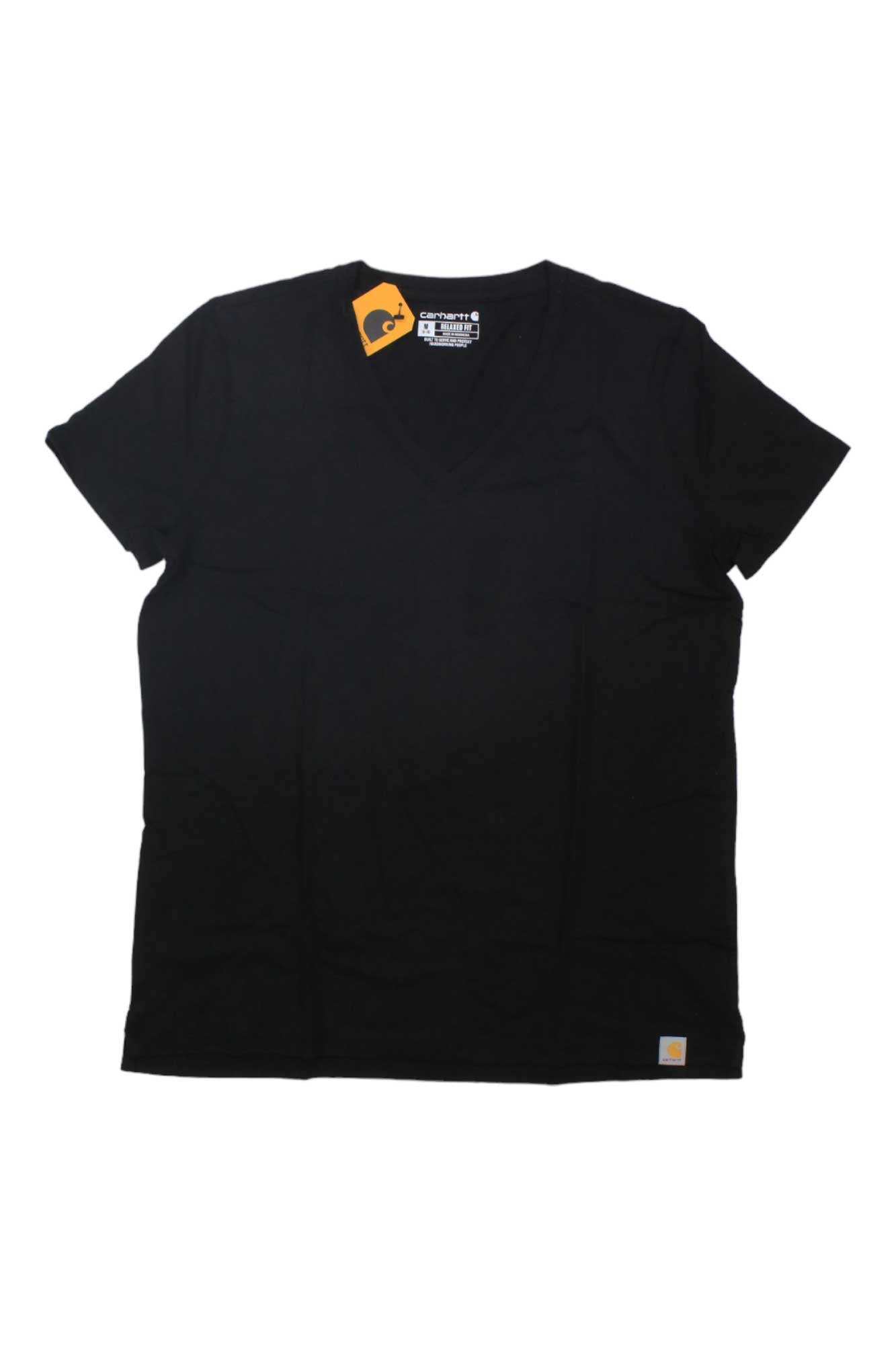 Women's lightweight V-neck T-shirt, black, relaxed fit, short sleeves