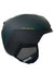 The Oakley Mod 5 Helmet features a matte dark green finish with black and gray ear coverings, mesh vent with adjustable ventilation, and seamless helmet-goggle integration. A yellow Oakley logo stands out on the side.