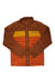 The Cotopaxi Mens Capa Insulated Jacket features brown, orange, and yellow color-blocking, recycled nylon, Primaloft insulation, a front zipper, and a branded chest logo.