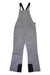 The Obermeyer Womens Malta Overalls Bib is a gray ski bib with black adjustable shoulder straps, a front chest pocket, side pockets, and black reinforced lower leg patches, shown laid flat on a white background.