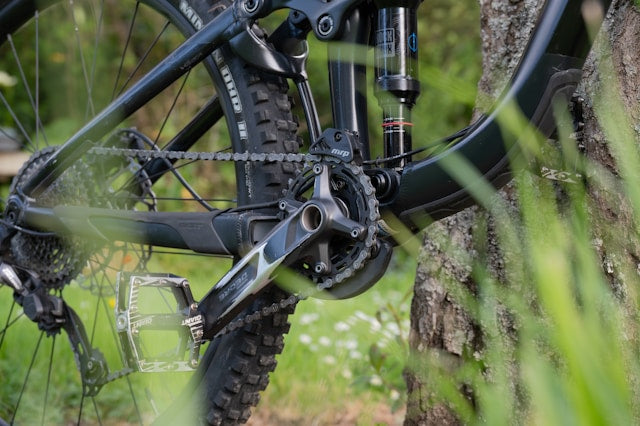 close-up of mountain bike parts