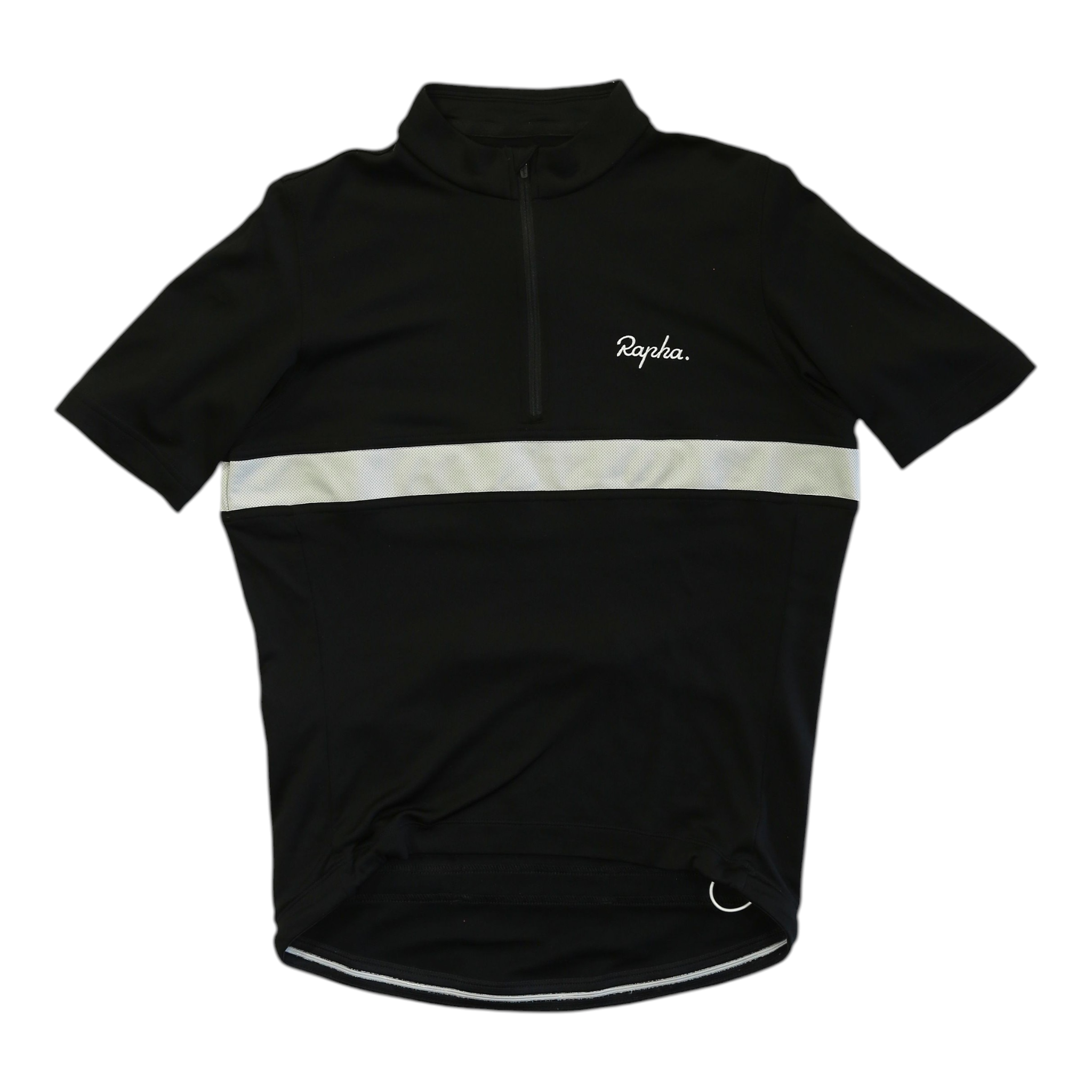 Men's cycling jersey, black with white horizontal stripe and zip-front