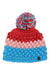 The Spyder Girls Bitsy Brrr Berry Hat is a cozy winter beanie featuring a large pom-pom, bold blue, pink, and red stripes, and a small black label by the brim—perfect for keeping warm in style on chilly days.