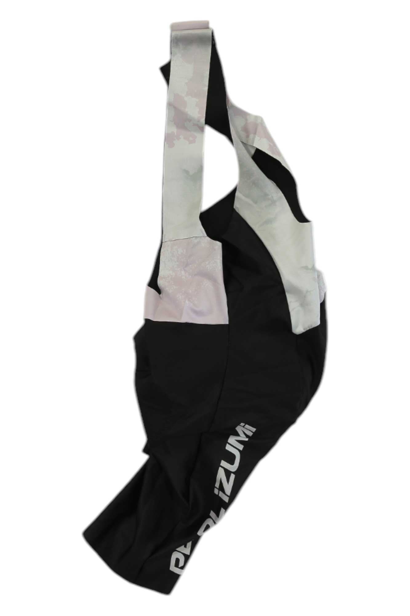 Men's cycling pro bib shorts in light gray and black, with bib straps