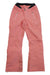 A pair of Spyder Womens Echo Pant snow pants in light pink, featuring zippered side pockets, a black waistband lining, and reinforced ankle fabric, shown laid flat against a white background.