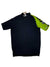 Black short-sleeve cycling jersey with full front zipper and neon green sleeve panels