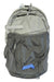 L.L.Bean stowaway pack in light gray with blue tag and gray webbing straps