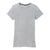 The Smartwool Women's Merino SS Tee, shown in light gray on a white background, is a plain slim-fit short sleeve shirt with a round neckline, crafted from soft Merino wool for comfort and breathability.