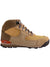 Side view of the Danner Womens Jag Boot in tan and brown with orange accents, metal eyelets, cushioned footbed, and textured sole—crafted for outdoor adventures and rugged terrain.